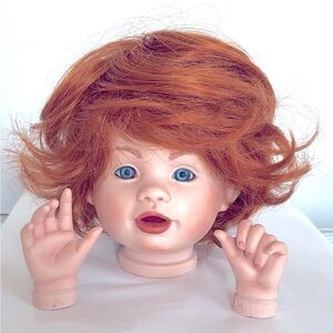 Doll head Size 10/11 & hands porcelain bisque blue eyes hand painted Boots Tyner